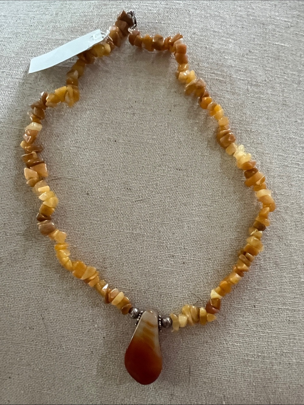 Sterling silver and yellow agate Chip Stone Necklace with Teardrop Pendant